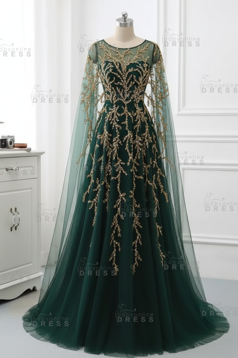 Elegant Jewel Long Sleeves Ruffle Prom Dresses with Beadings Online
