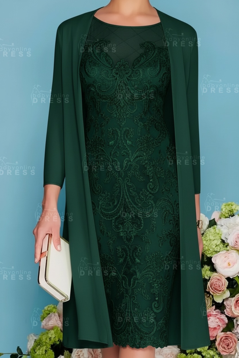 Scoop Neck Two Piece of Mermaid Slim Mother of the Bride Dress Chiffon 3/4 Sleeves Wedding Guest Outfits