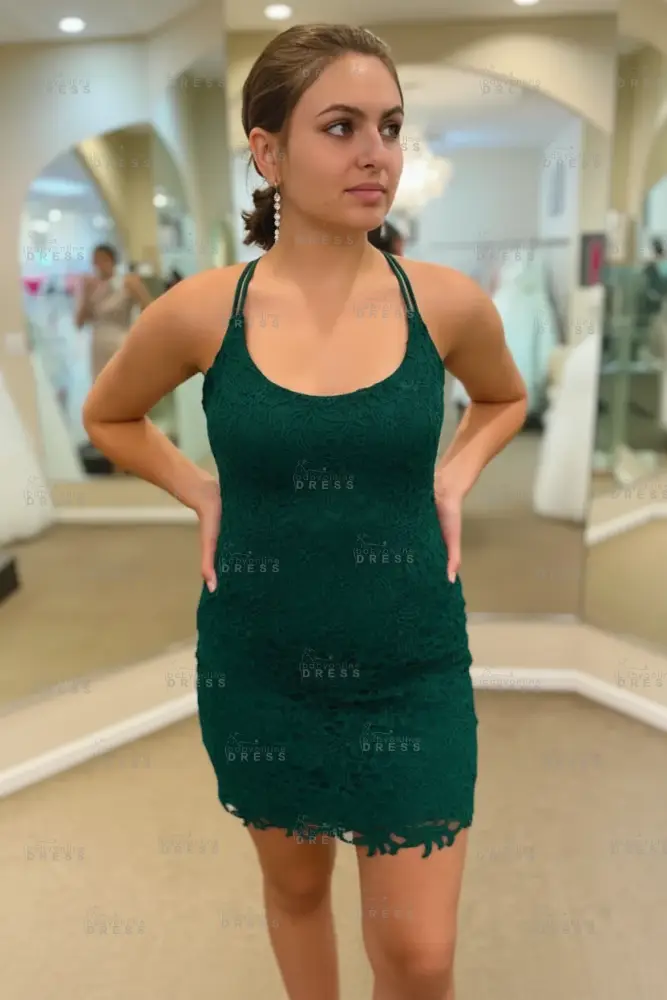 Spaghetti Straps Short Lace Homecoming Dresses 