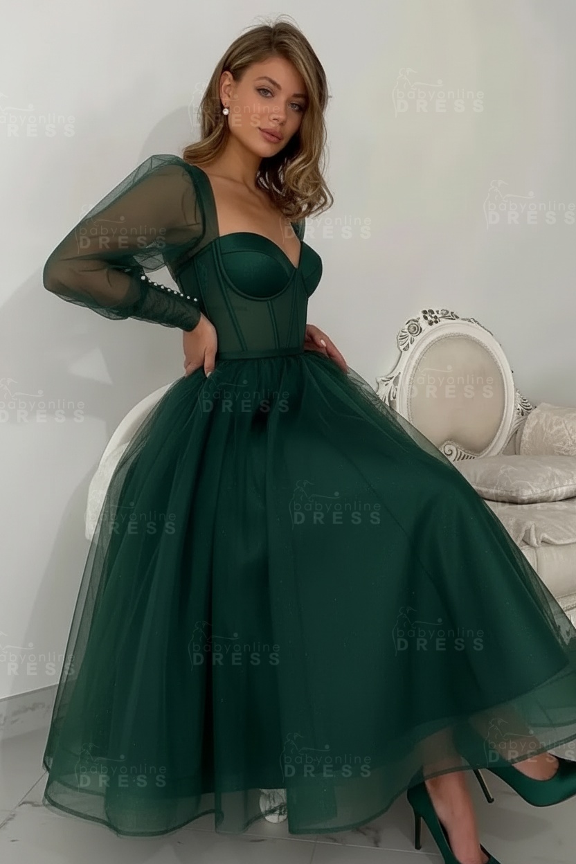 Long sleeves Pink See through Tulle Homecoming Dresses Aline