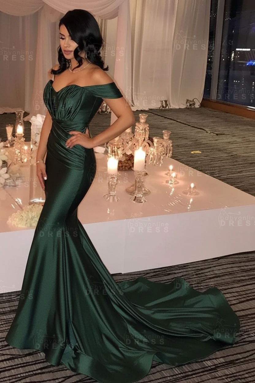 Off The Shoulder Champagne Gold Sexy Prom Dresses Mermaid Lates Popular Evening Gown