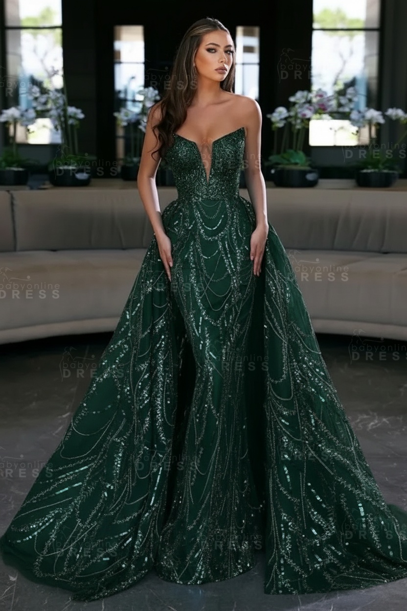 Blue Sequin Mermaid Sweetheart Prom Dresses with Overskirt