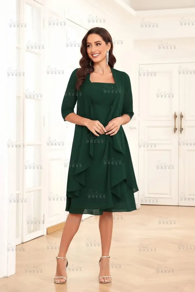Elegant Pleated Chiffon Two Piece Mother of the Bride Dress