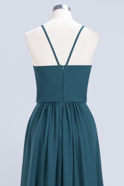 Dark Green Chiffon Bridesmaid Dress Modest Aline Wedding Guest Dress