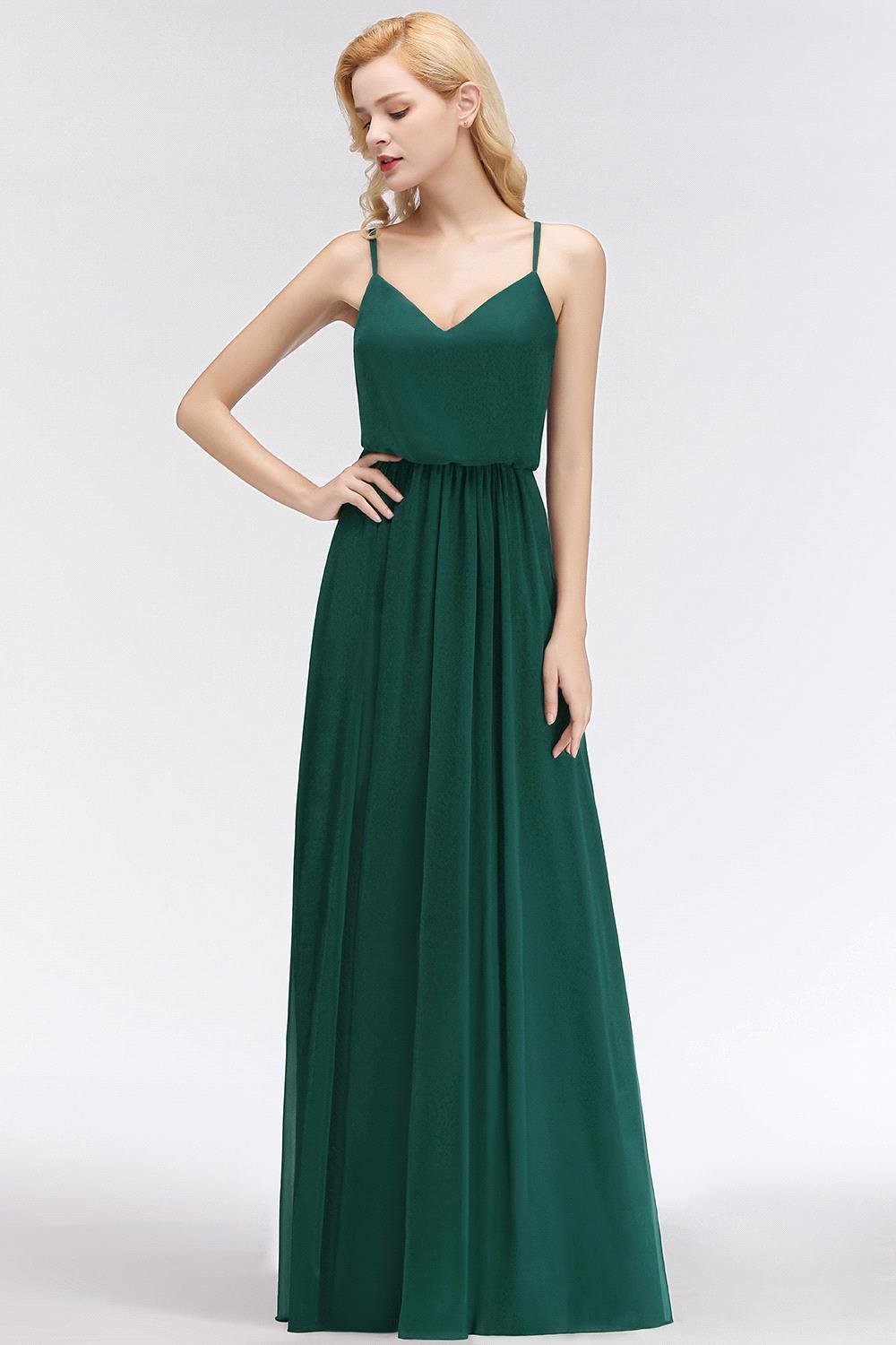 Dark Green Chiffon Bridesmaid Dress Modest Aline Wedding Guest Dress