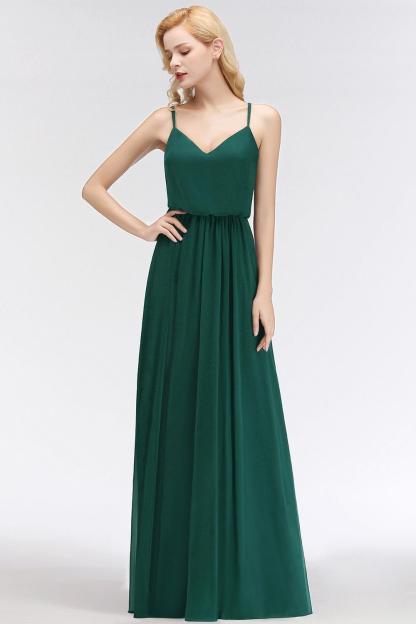 Dark Green Chiffon Bridesmaid Dress Modest Aline Wedding Guest Dress