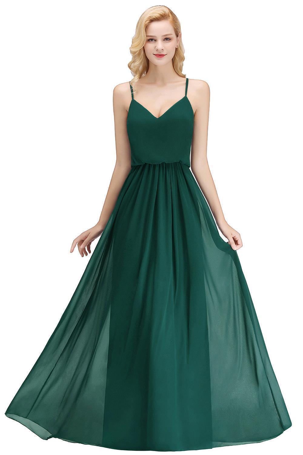 Dark Green Chiffon Bridesmaid Dress Modest Aline Wedding Guest Dress