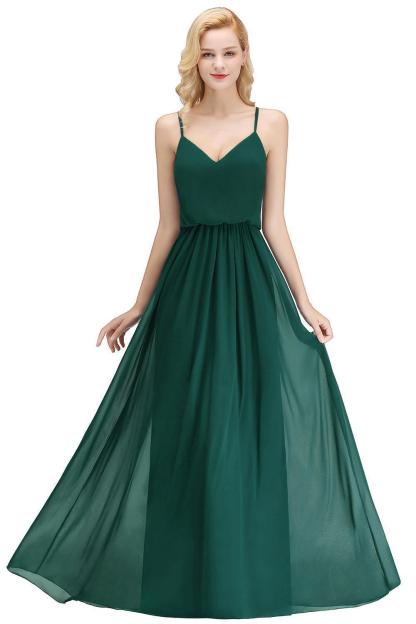 Dark Green Chiffon Bridesmaid Dress Modest Aline Wedding Guest Dress