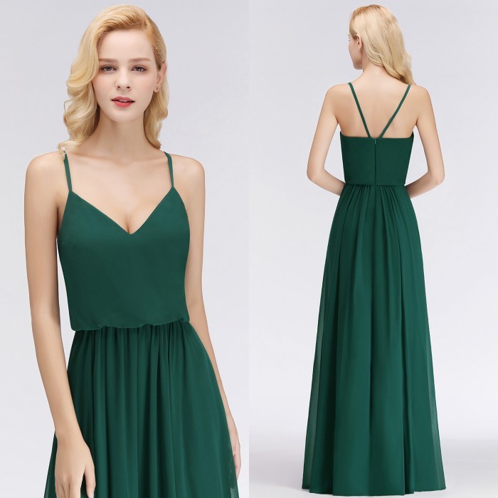 Dark Green Chiffon Bridesmaid Dress Modest Aline Wedding Guest Dress