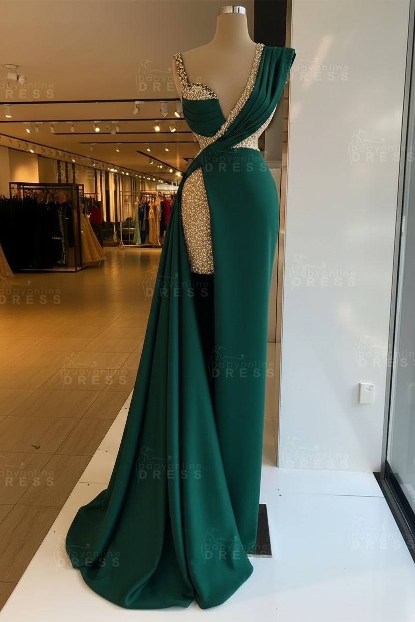 Luxury Satin Prom Dress Sleeveless with Sequins Sleeveless Evening Gown