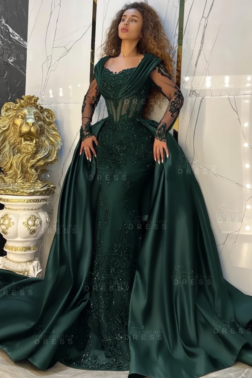 Gorgeous Sweetheart Appliques Lace A-Line Prom Dresses Long Sleeve Chapel Train