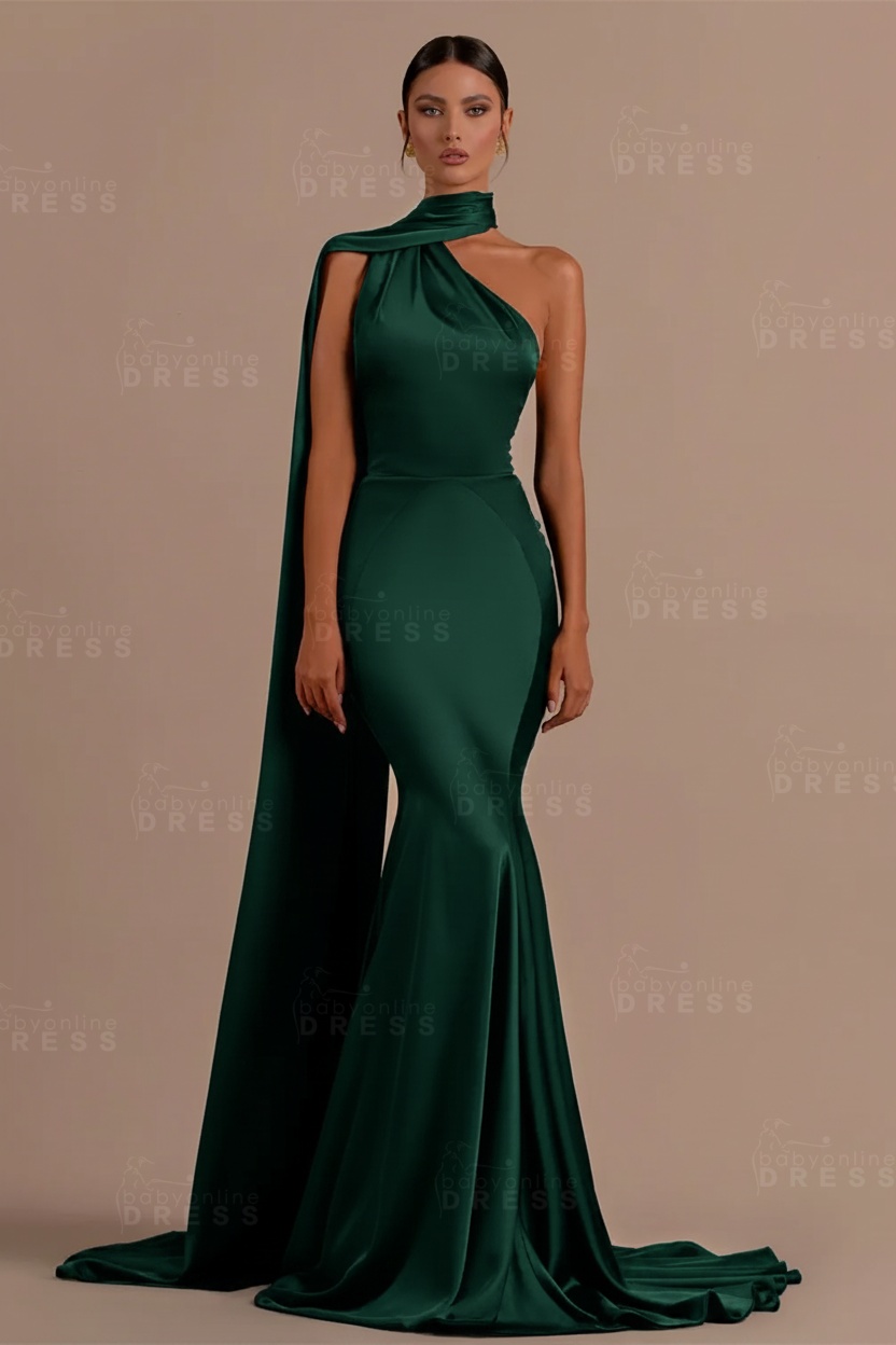 Black One shoulder Mermaid Long Sleeveless Prom Dresses