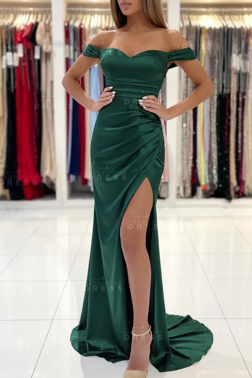 Simple Red Off Shoulder Sweetheart Mermaid Long Prom Dress