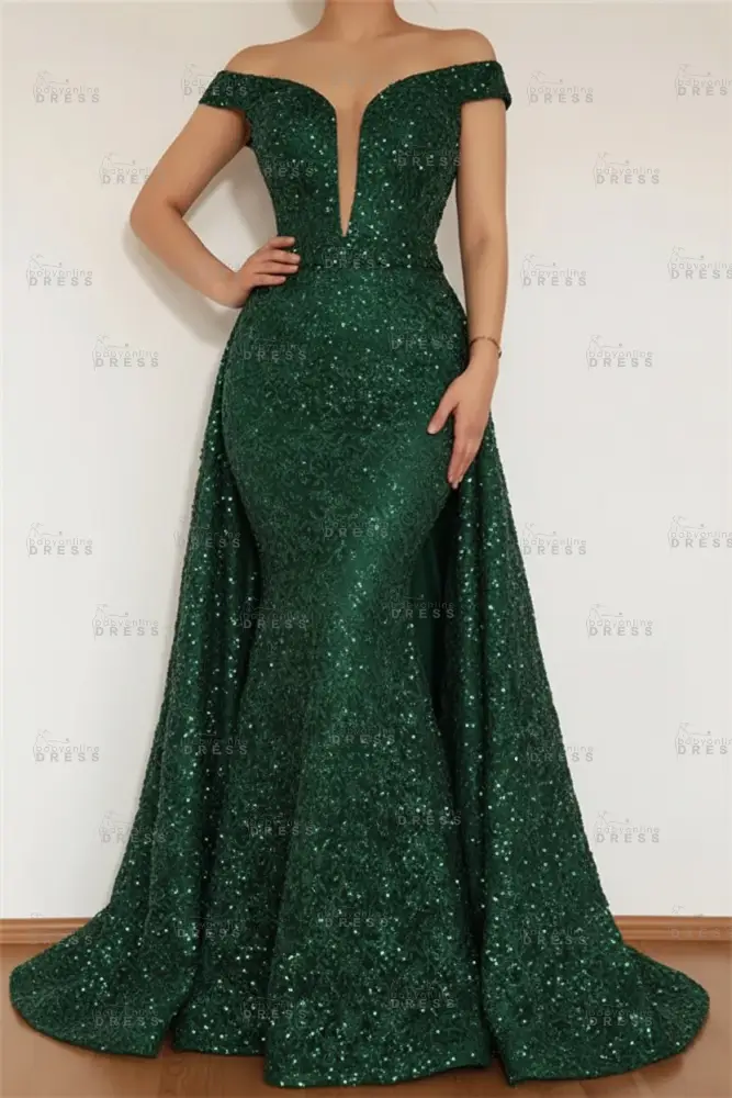 Burgundy Glamorous Mermaid Off The Shoulder Lace Appliques Prom Dress With Detachable Skirt