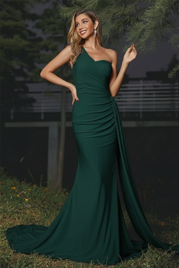One Shoulder Lavender Satin Evening Dresses Mermaid Prom Dress