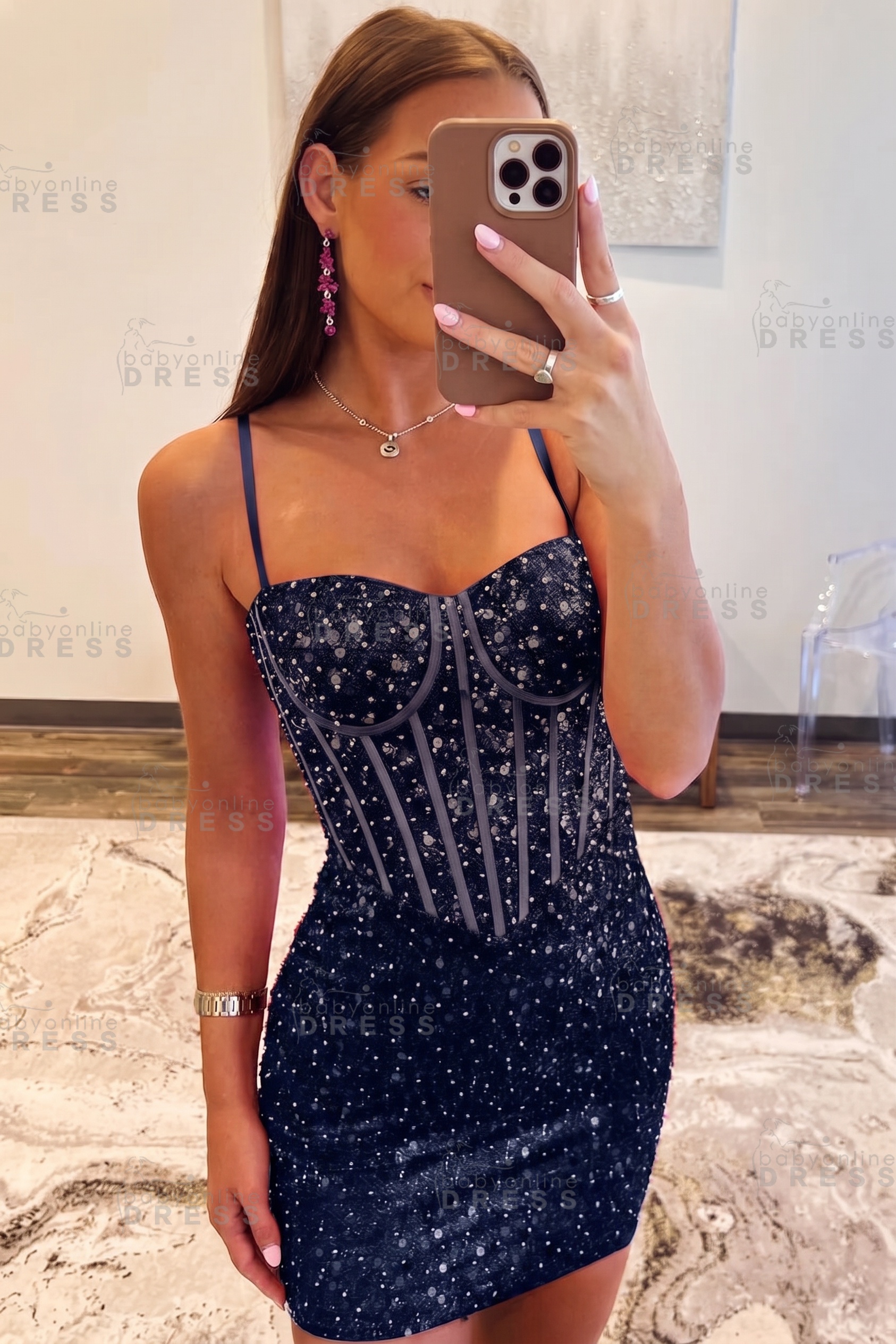 Spaghetti Straps Sky Blue Tight Homecoming Dress Short Prom Dress