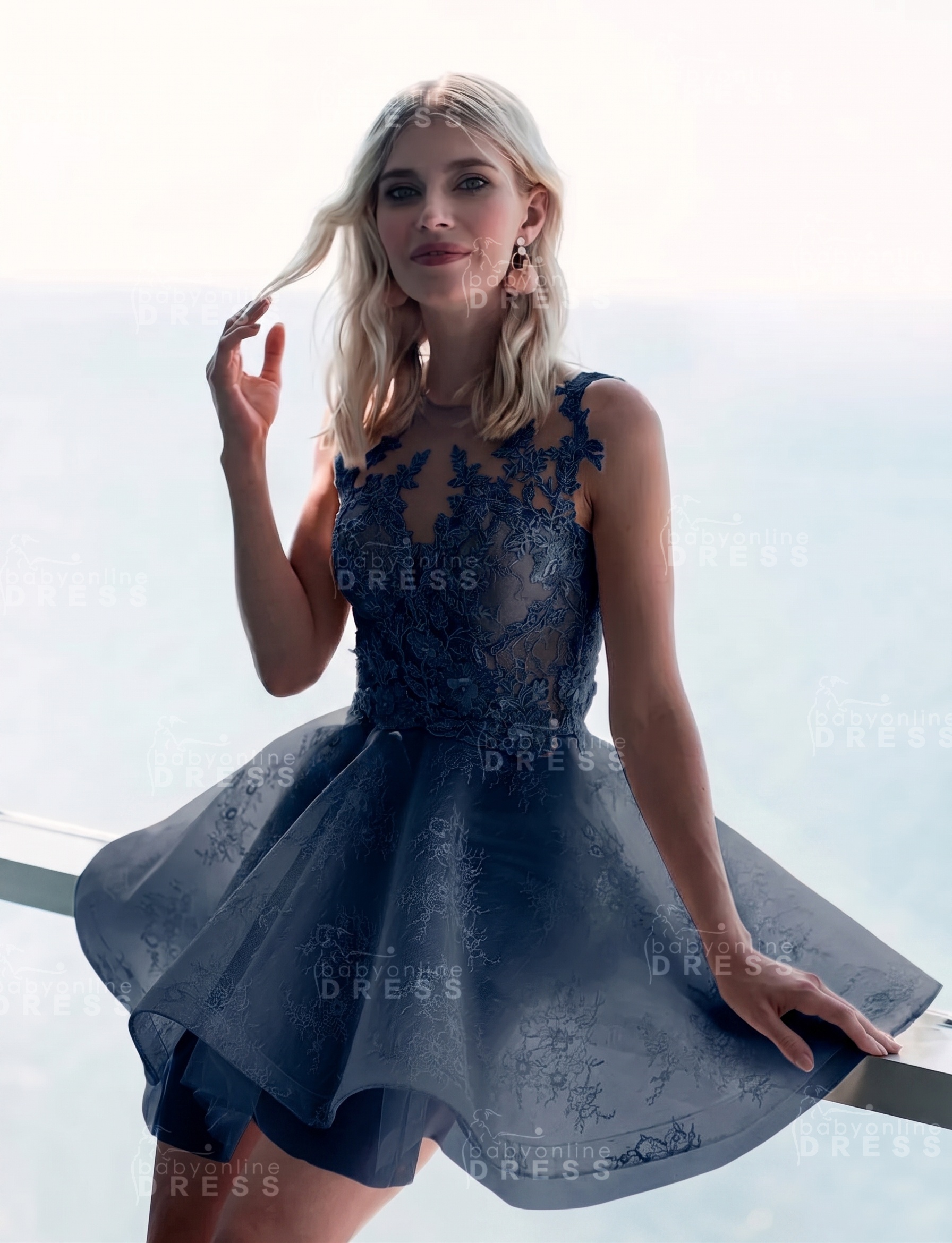 Sleeveless Lace Puffy Flowers A-Line Short Homecoming Dress with Appliques