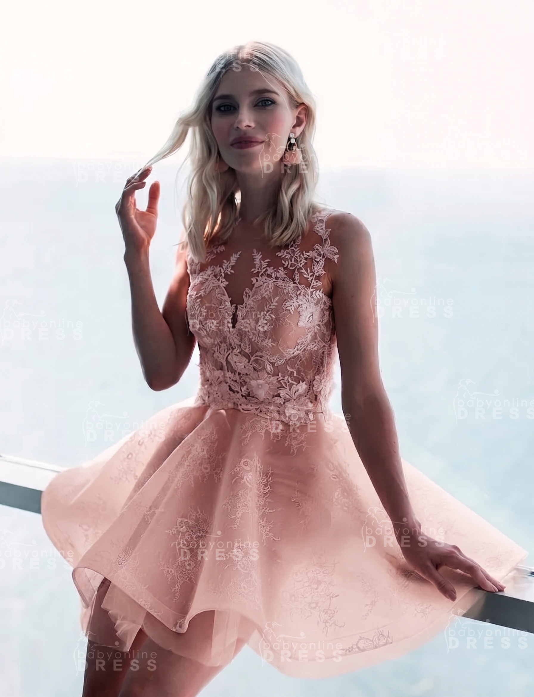 Sleeveless Lace Puffy Flowers A-Line Short Homecoming Dress with Appliques