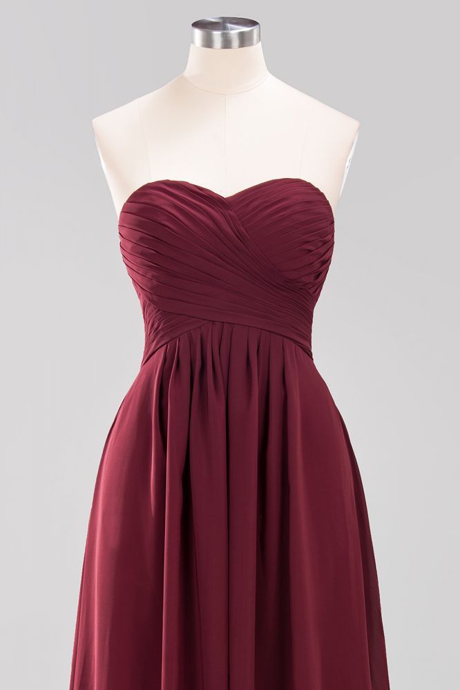 A-line Chiffon Sweetheart Strapless Ruffles Floor-length Bridesmaid Dress