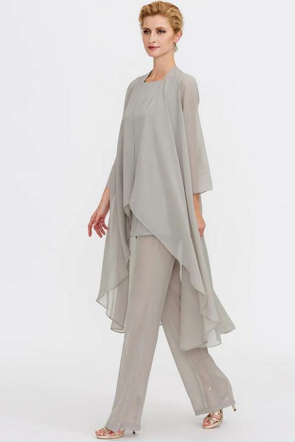 Chiffon Scoop Neck Mother of the Bride Dress JumpSuit Wedding Guest Wear for Women