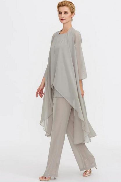 Chiffon Scoop Neck Mother of the Bride Dress JumpSuit Wedding Guest Wear for Women