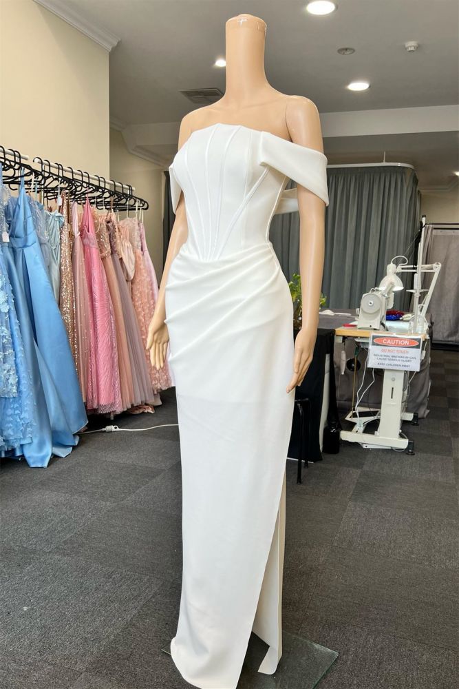 Off the shoulder White Mermaid Long Prom Dresses