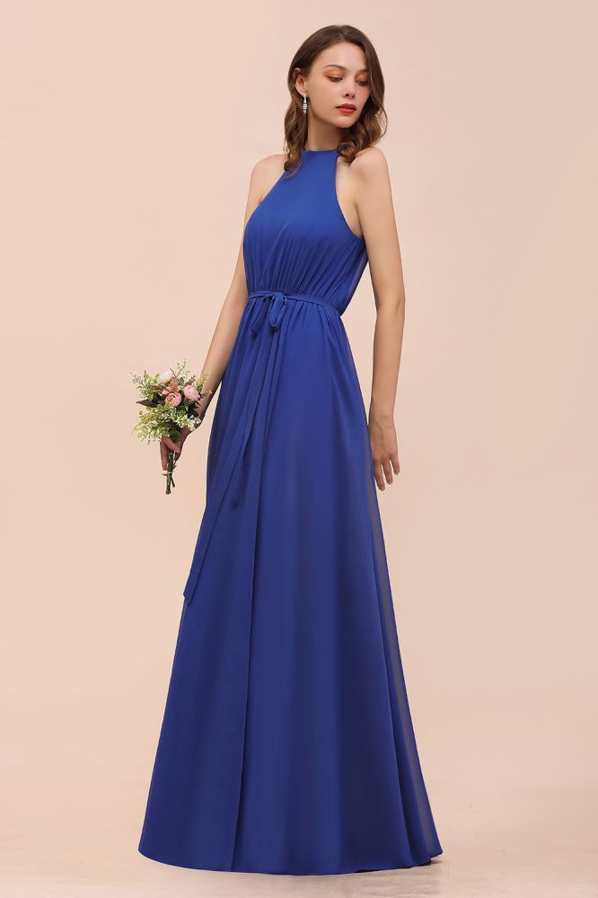 Royal Blue Halter Long Bridesmaid Dress Aline Chiffon Wedding Guest Dress