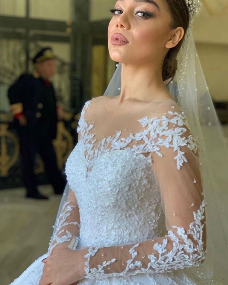 Luxury Sweetheart Long Sleeves Aline Lace Ball Gown