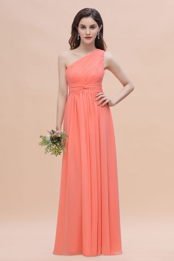 One Shoulder Chiffon Maid of Honor Dress Long Wedding Guest Dress