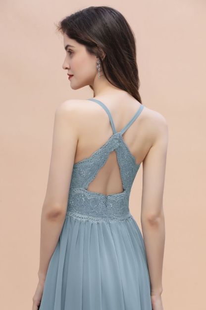 Aline Bridesmaid Dress Sleeveless V-Neck Lace Chiffon Long Evening Dress