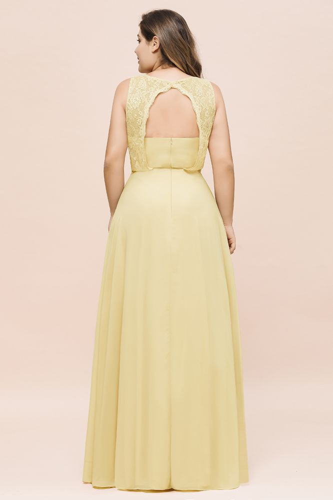 Plus Size Chiffon Lace Bridesmaid Dress Sleeveless Aline Evening Maxi Dress