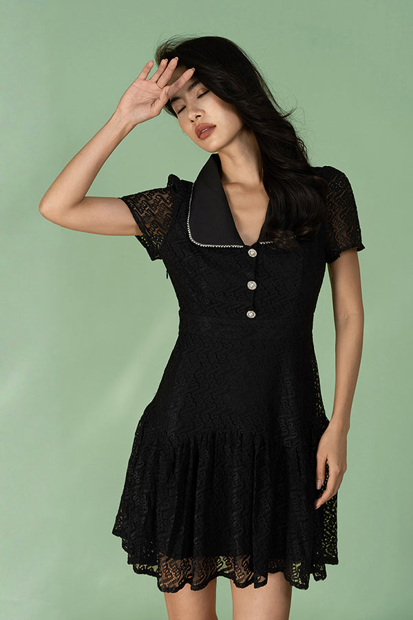 Black V-Neck Lace A-Line Short Dresses