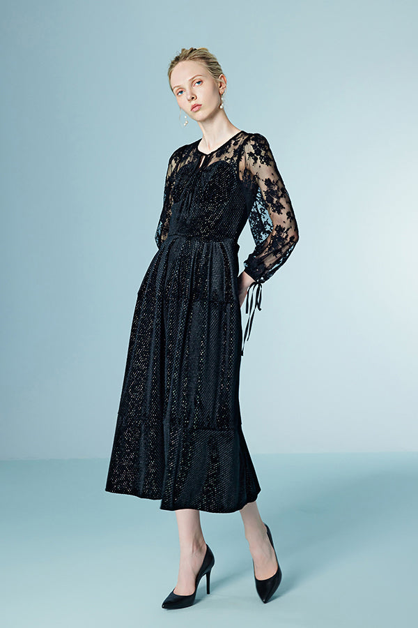 Black Long Sleeves A-Line Lace Dresses