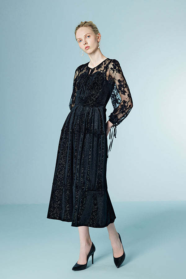 Black Long Sleeves A-Line Lace Dresses