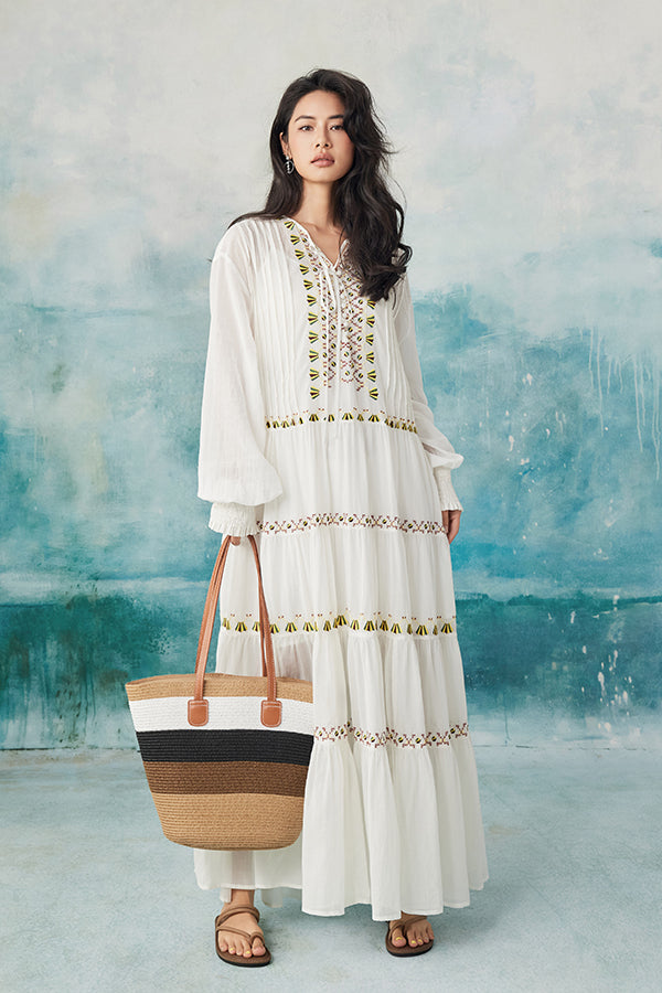 White A-Line Chiffon Long Dresses Long Sleeves