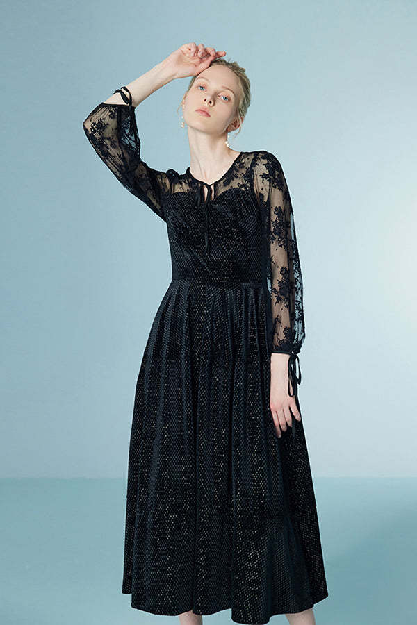 Black Long Sleeves A-Line Lace Dresses