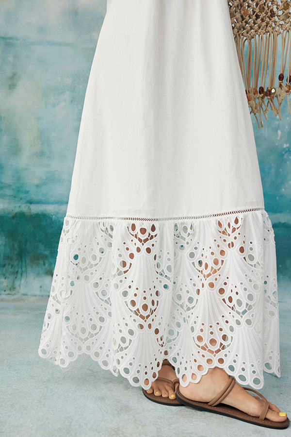 White Strapless A-Line Lace Long Dresses