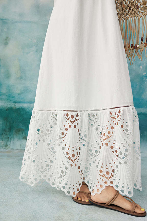 White Strapless A-Line Lace Long Dresses