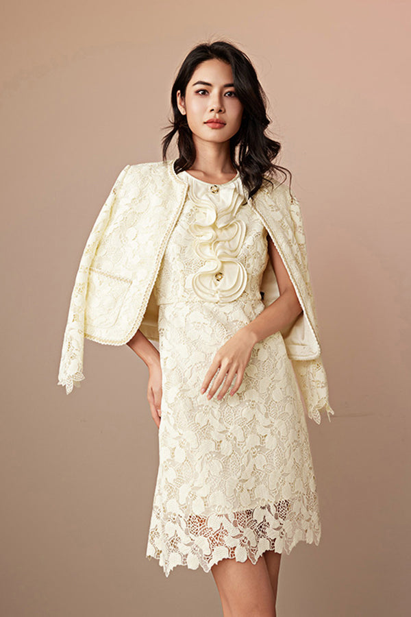 Yellow Strapless A-Line Lace Short Dresses