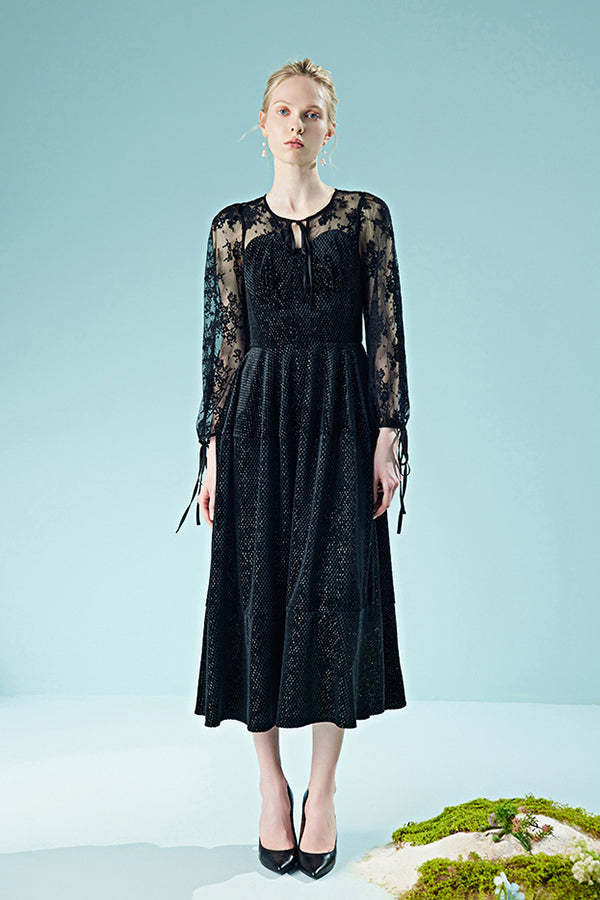 Black Long Sleeves A-Line Lace Dresses