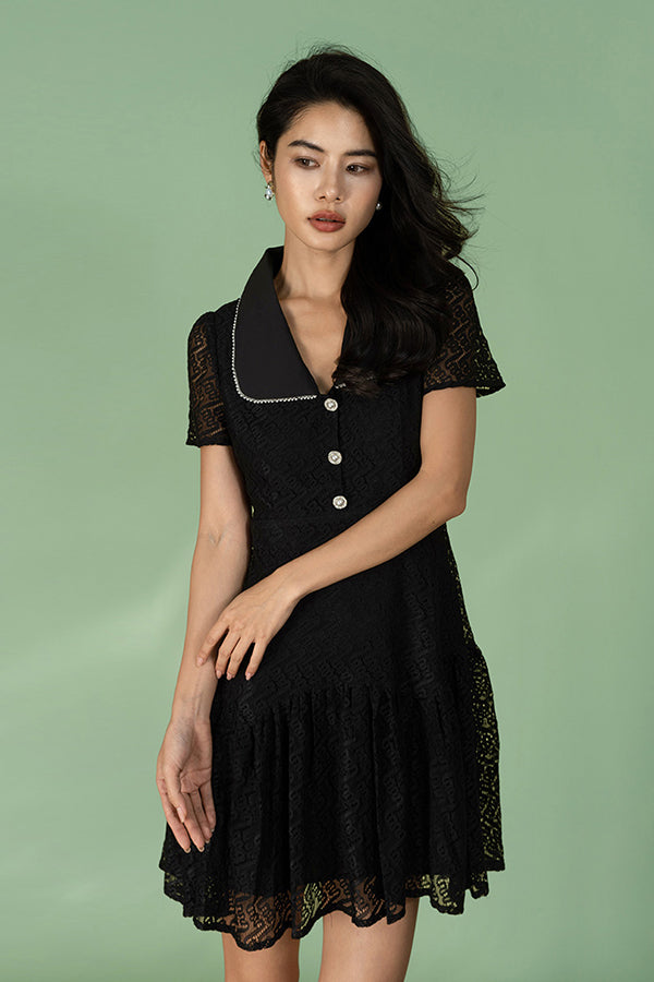 Black V-Neck Lace A-Line Short Dresses