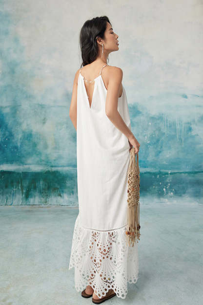 White Strapless A-Line Lace Long Dresses