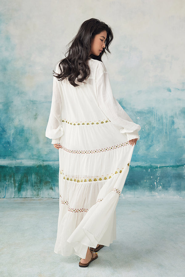 White A-Line Chiffon Long Dresses Long Sleeves