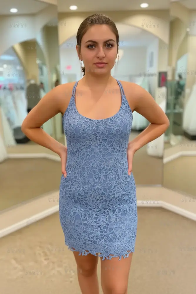 Spaghetti Straps Short Lace Homecoming Dresses 