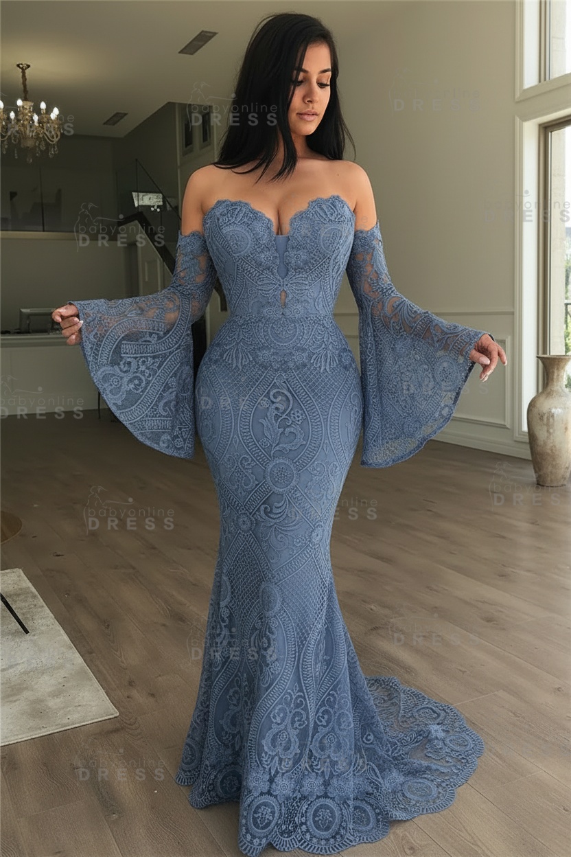 Off-the-Shoulder Long Sleeves Lace Floor-Length Mermaid Evening Dress