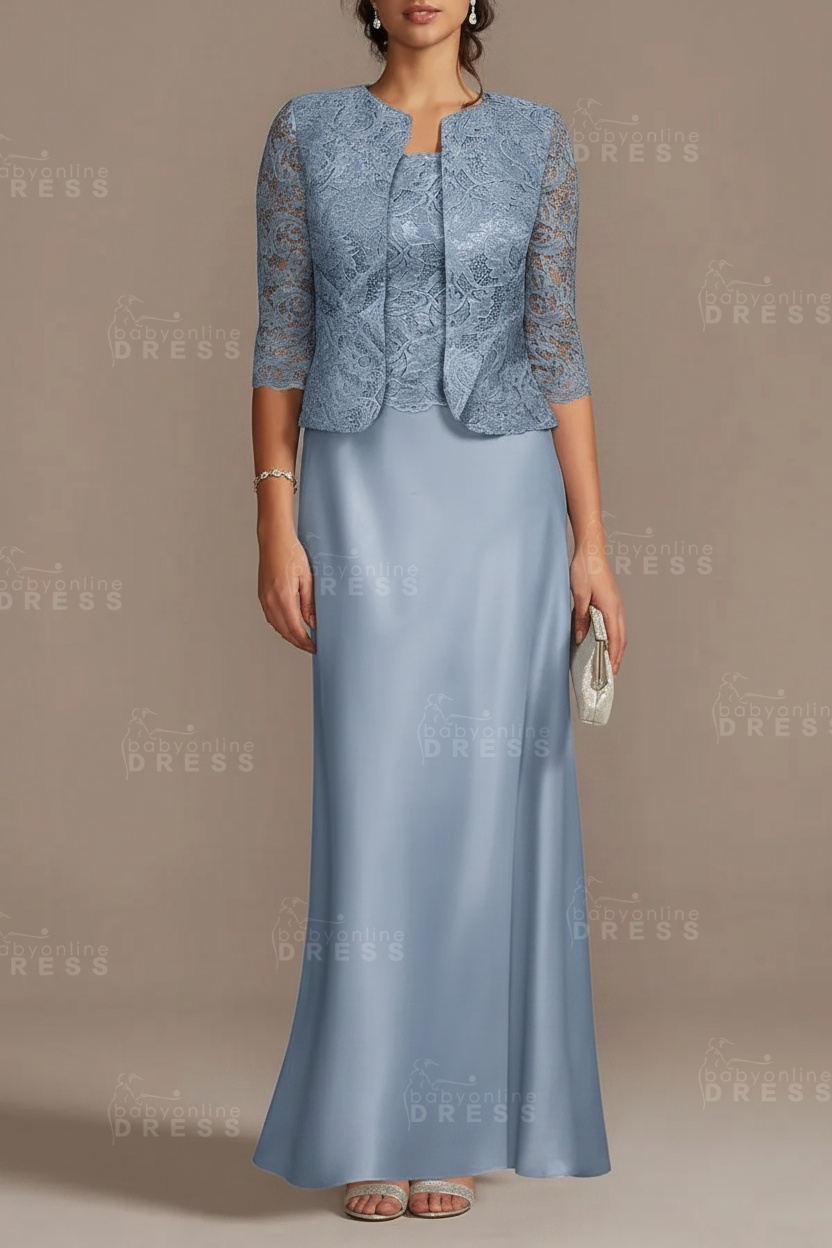 Long sleeves Sky blue Column Long Mother of the bride Dress