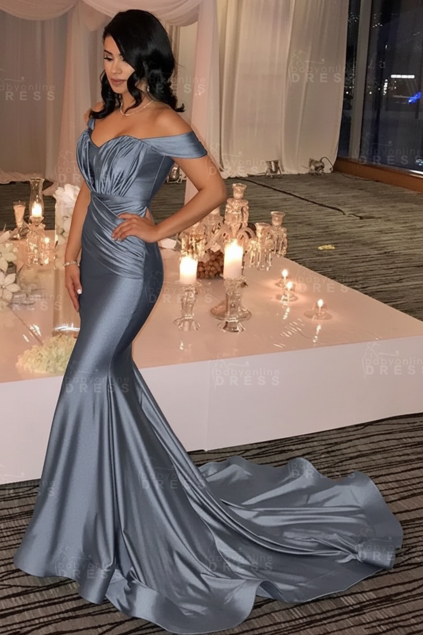 Off The Shoulder Champagne Gold Sexy Prom Dresses Mermaid Lates Popular Evening Gown