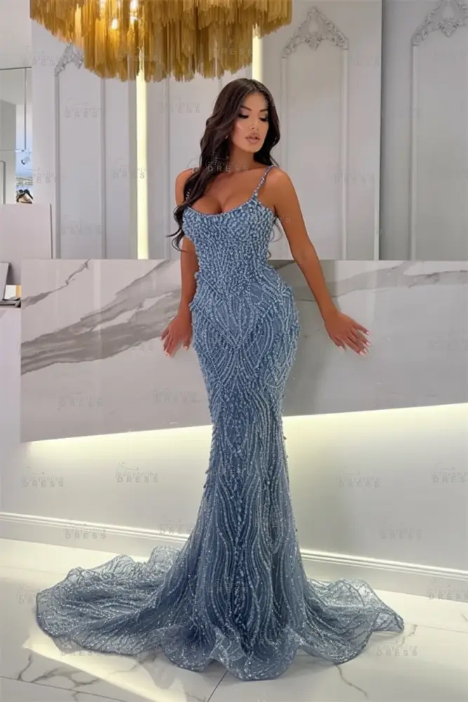 Strapless Mermaid Ivory Court Train Pearls Prom Dresses