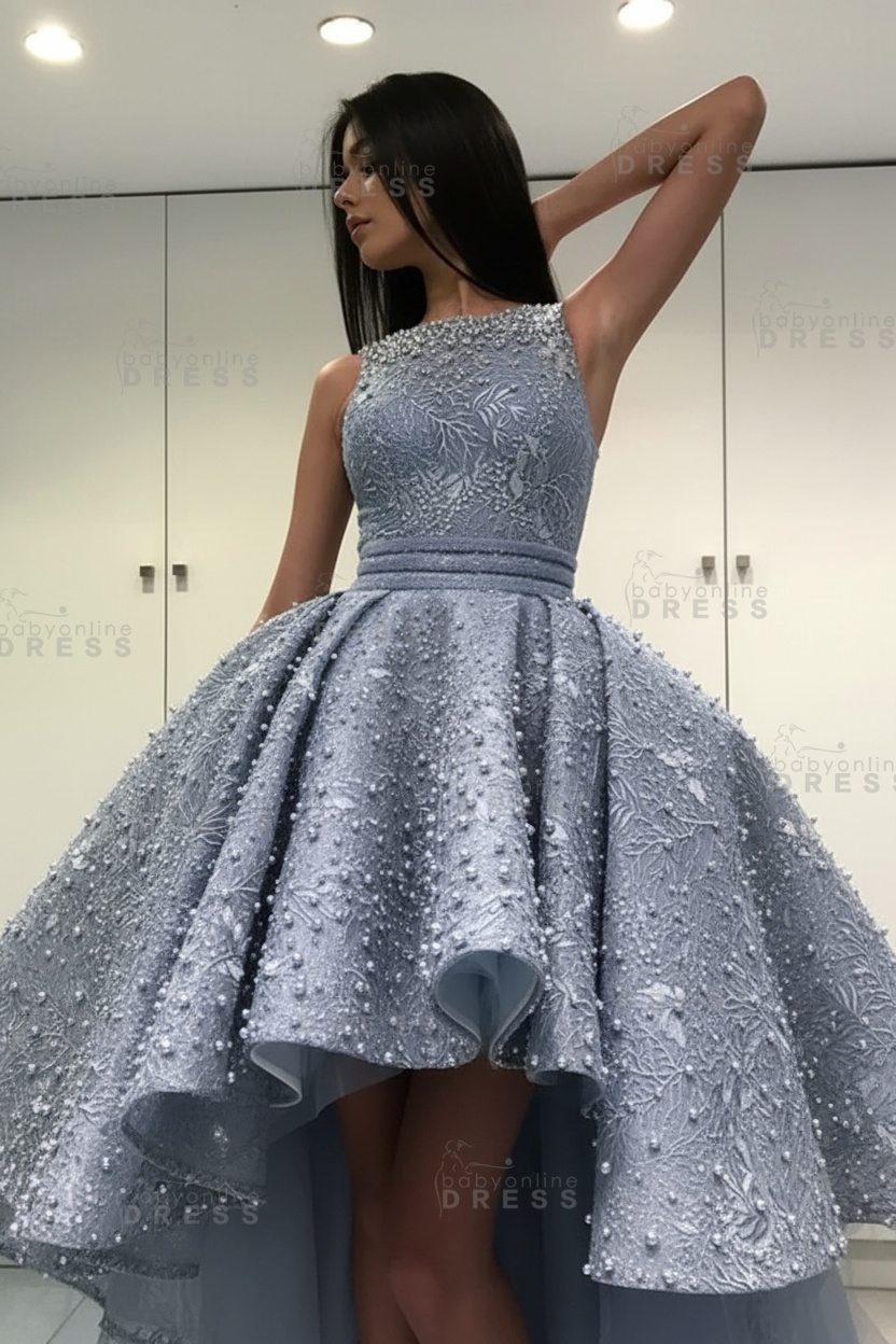 Gorgeous Sleeveless Beadings Short Hi-Lo Cocktail Dress Homecoming Dress