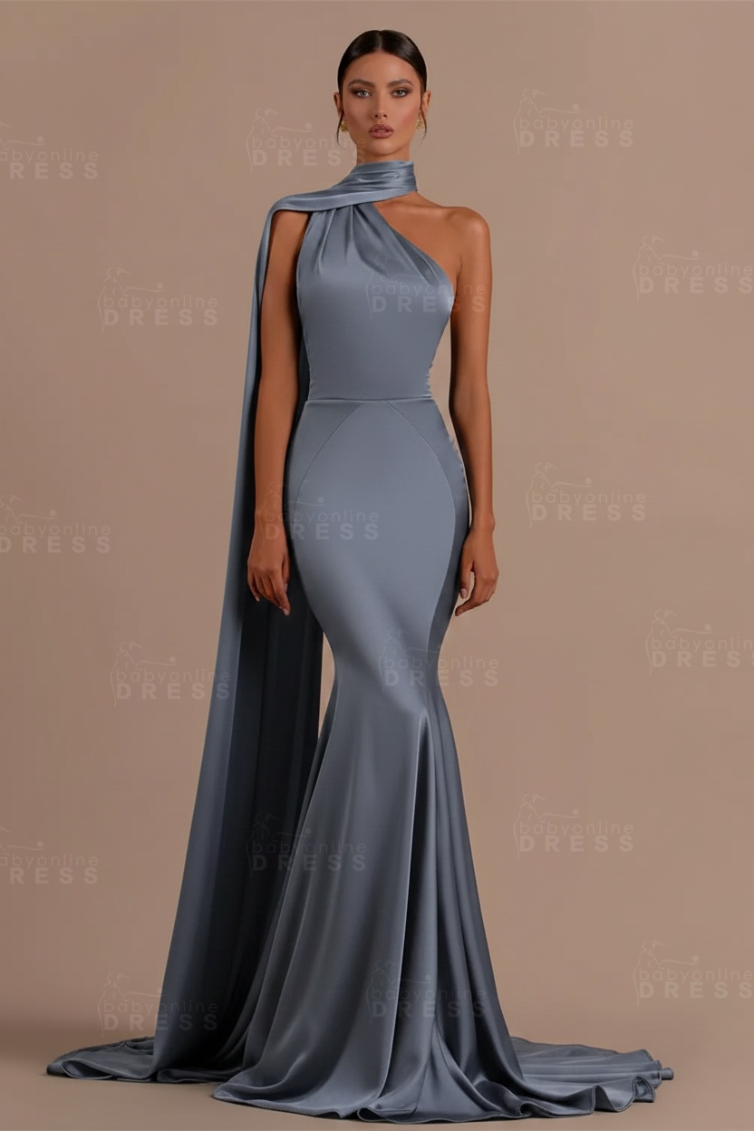 Black One shoulder Mermaid Long Sleeveless Prom Dresses